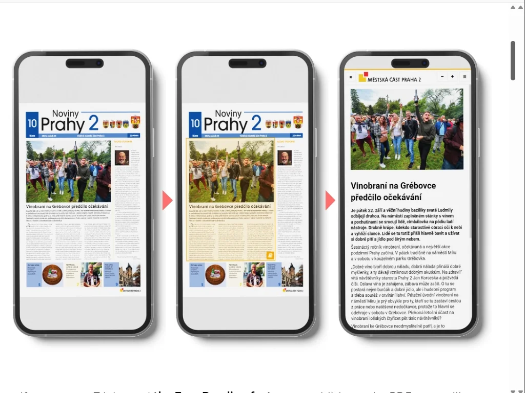 Druckseite des Magazins am Handy und derselbe Artikel geöffnet in der responsiven Easy-Reading-Fassung
