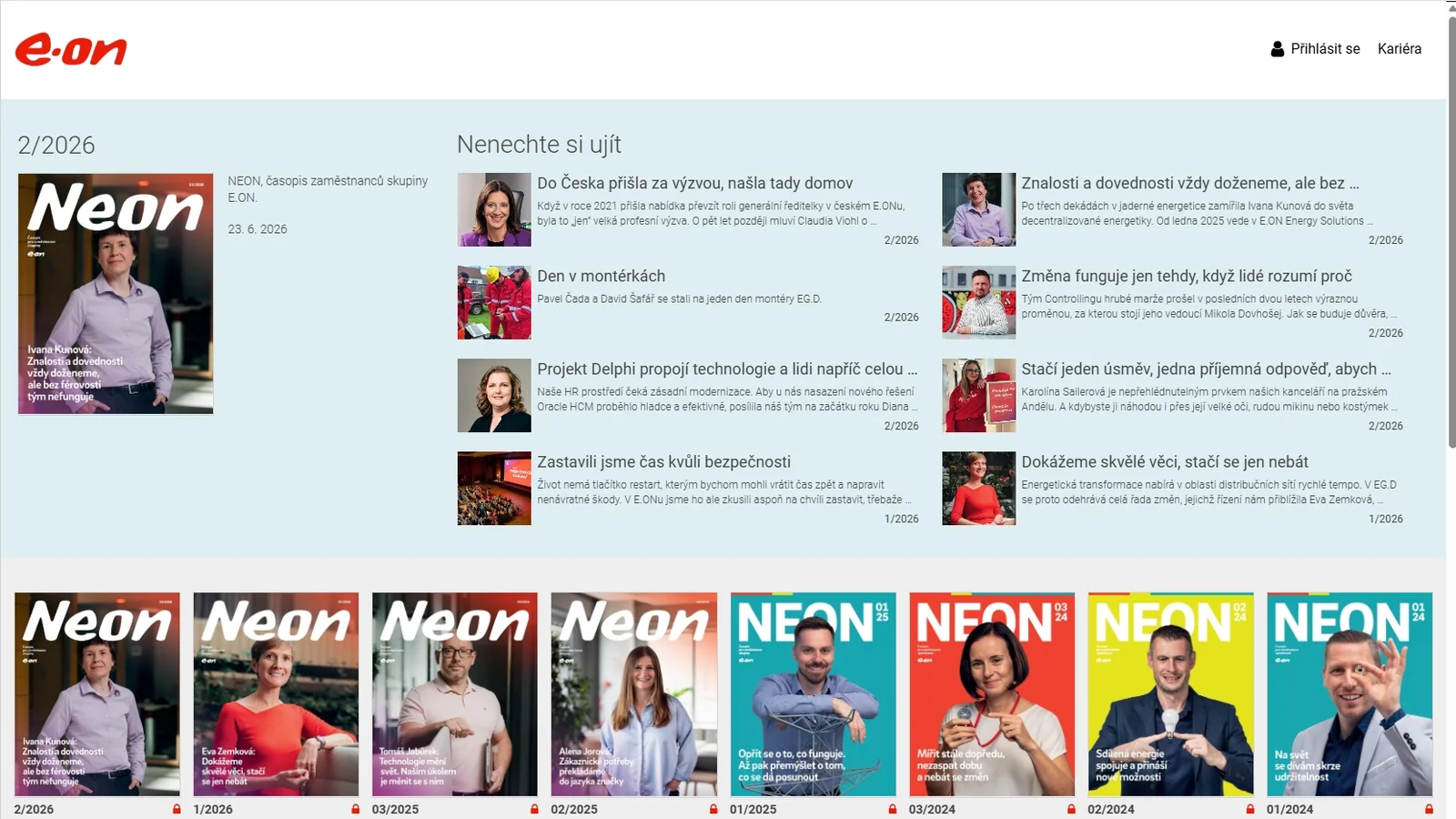 Titelseite der Bibliothek eines Mitarbeitermagazins mit Firmenlogo und Übersicht der Ausgaben.